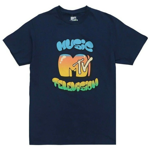 MTV Music Television Men's Officially Licensed Retro T-Shirt - Navy MTV Bubble - Picture 1 of 1